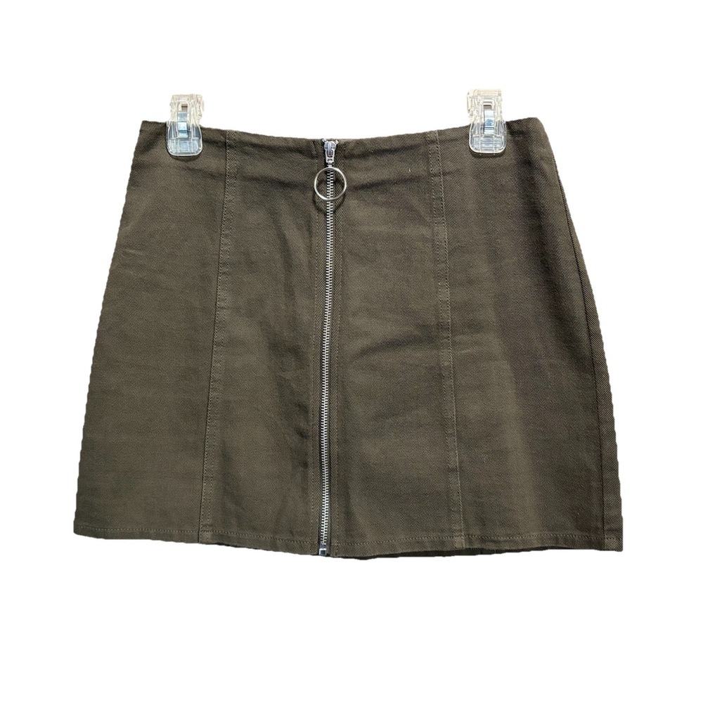 Chloe & Katie‎ Olive Green Mini Skirt Size Medium Zip Front Cotton